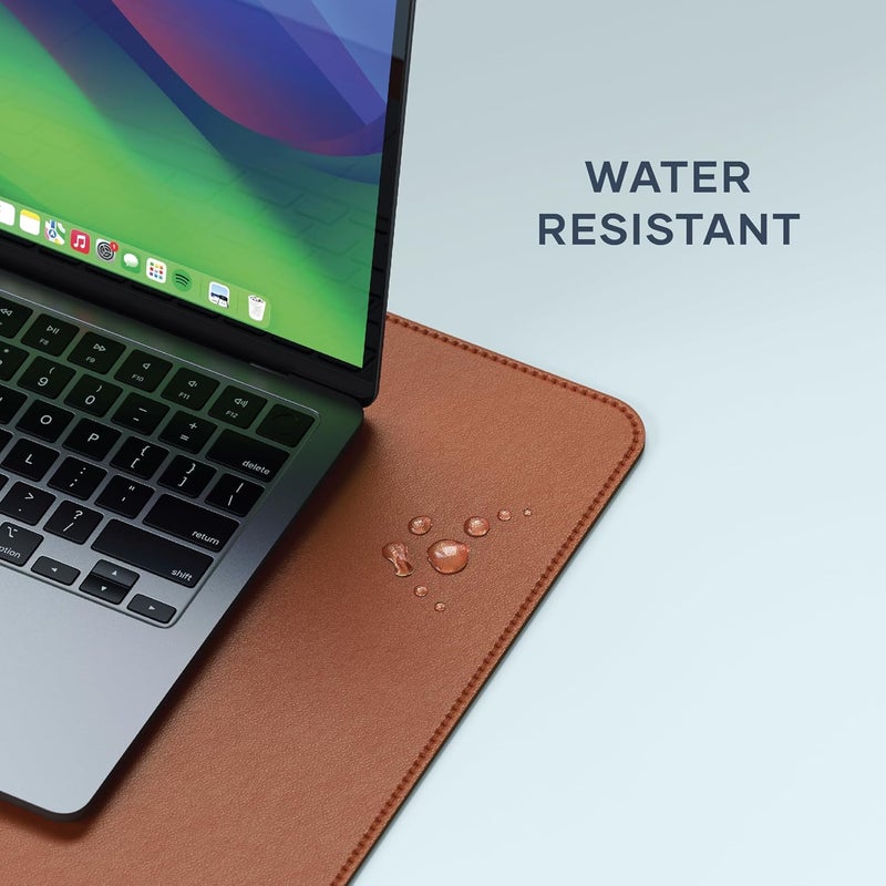 SATECHI Vegan Leather Desk Mat, Large Mouse Pad Scratch and Water Resistant, Easy to Clean, Desk Pad for Office and Home, 26.8” x 12.4” x 0.1” - Brown - Image 3